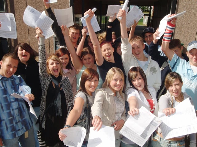 Kirkby's Ashfield School pupils celebrated their GCSE results. 2006.