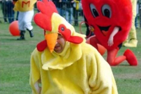 Ashfield Council leisure department's chicken mascot won the first of the mascot races.