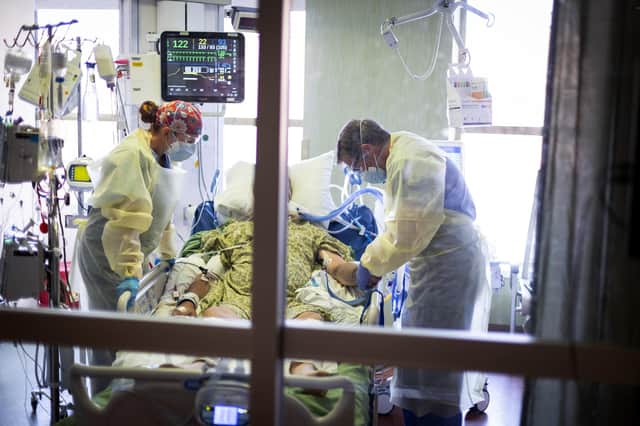 Doctors treat a coronavirus patient in intensive care.