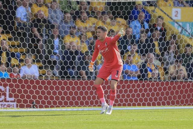 Aside from two bad blunders at Lincoln City, Mansfield Town goalkeeper Christy Pym (01) has been in sparkling form for Stags and has been a key factor in Mansfield's great start to the season.