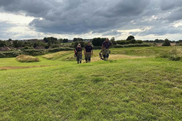 Firefighters carried water backpacks over fields in Sutton to search for a fire, after being called to a burning smell. (Photo by: Nottinghamshire Fire & Rescue Service)