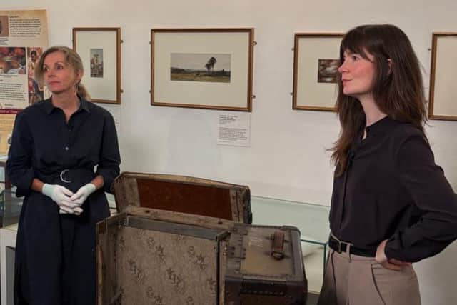 Bargain Hunt presenter Natasha Ranskin (right) with Carolyn Melbourne from the DH Lawrence Museum in Eastwood. Photo: Broxtowe Council Facebook