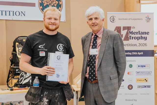 Tom Trueman with his award and Richard Galbraith, President of the Institute of Carpenters