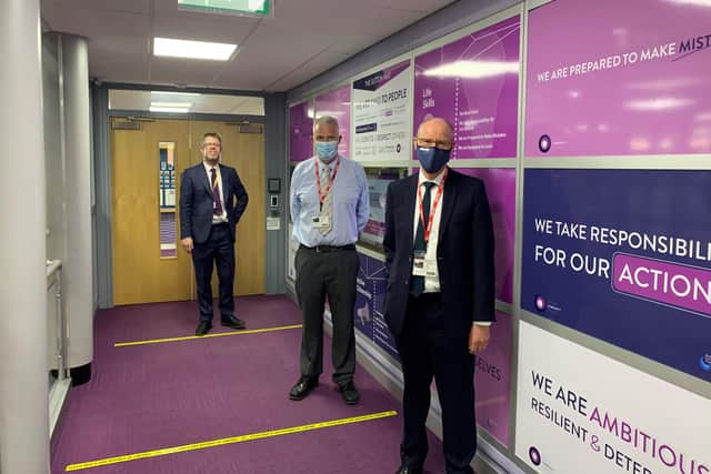 Picture, from left, are Sutton Community Academy principal Patrick Butterell, Ashfield MP Lee Anderson and Minister of State for Schools Standards Nick Gibb.