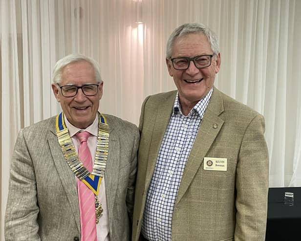 Mansfield Rotary has a new president after Rotarian Kelvin Bowman, right, handed over the chains of office to Rotarian Paul Bacon at their latest meeting at Portland College.