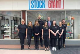Stock Giant staff outside the new store in Idlewells Shopping Centre.