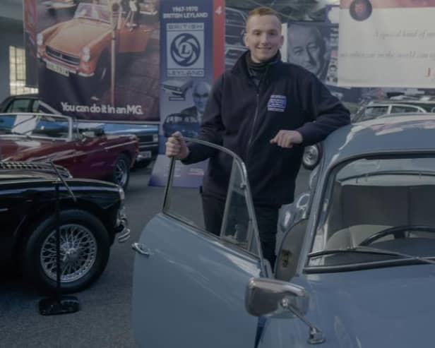 Luke Henshaw, aged 18, is a classic car apprentice mechanic at Great British Car Journey in Derbyshire.