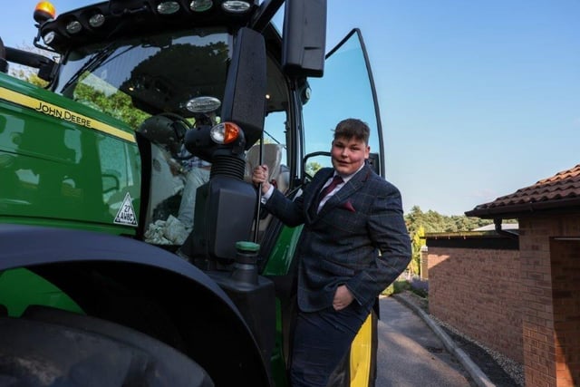 Students pulled out all the stops for their prom entrances - one even arrived on a tractor!