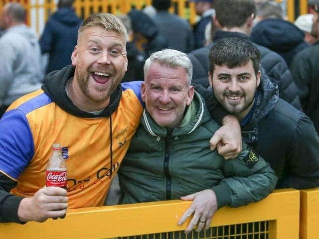 Stags fans enjoy a 2-1 win at Stevenage in 2021.