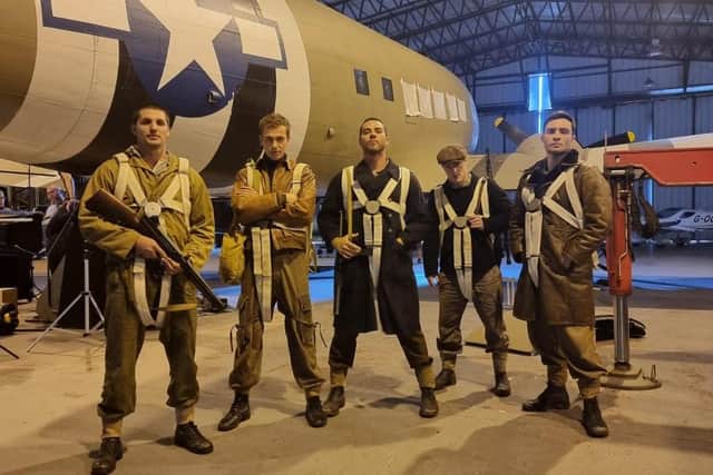 Behind the Scenes on Wolves of War with the cast. From left to right - Jack Parr, Jackson Bews, Matt Willis (from Busted), Sam Gittins (also in Masters of the Air) and Ed Westwick (Gossip Girl).
