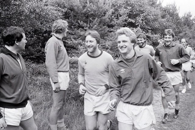 Mansfield Town players putting in the summer miles in 1981.