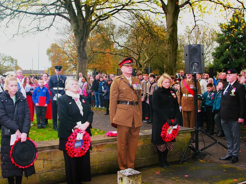 Dignitaries at the Sutton centoph including Coun Vicki Heslop, Alderman Glenys Maxwell and Lt Col Keith Spiers