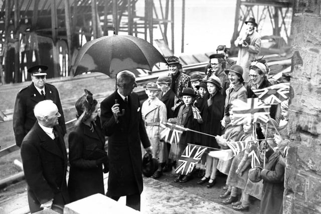 Princess Elizabeth as she leaves the Deptford shipyard of Sir James Laing & Sons in 1946.