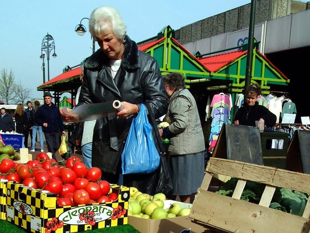 A bustling market day in Kirkby from twenty years ago