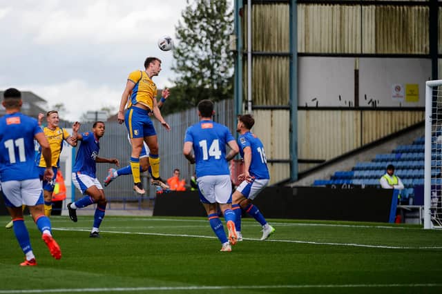Mansfield Town's Rhys Oates gets up during the Pre Season match against Oldham Athletic AFC at the Boundary Park, 29 July 2023
Photo Chris & Jeanette Holloway / The Bigger Picture.media