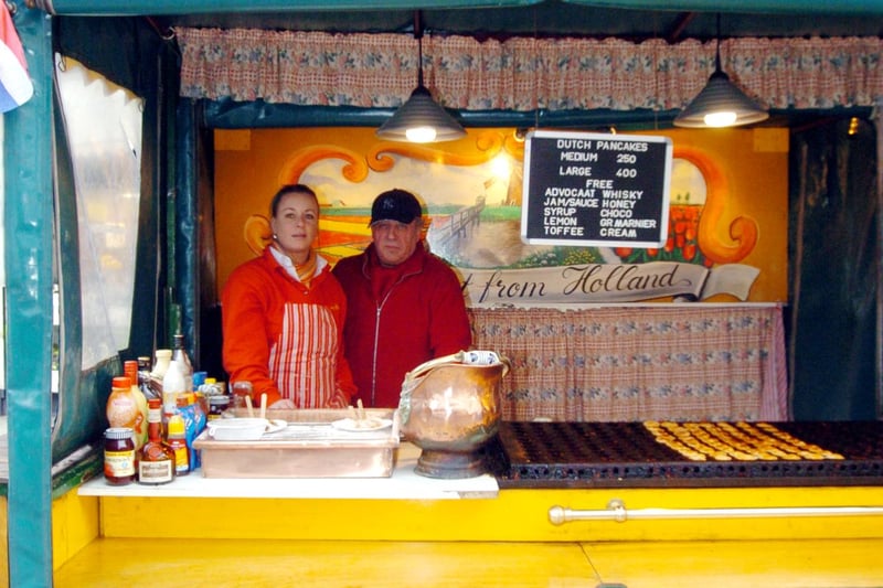 Dutch Pancakes available from Martiner Visser and father Peter, at the continental market Frenchgate, Doncaster  in 2006