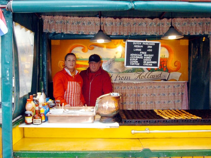 Dutch Pancakes available from Martiner Visser and father Peter, at the continental market Frenchgate, Doncaster in 2006