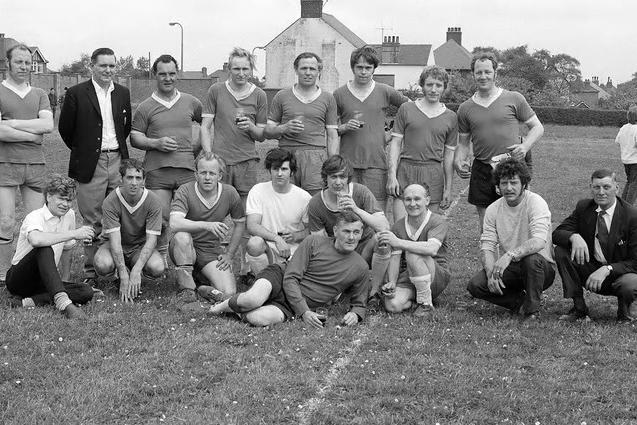 Kirkby football players enjoy a drink after the game in 1970.