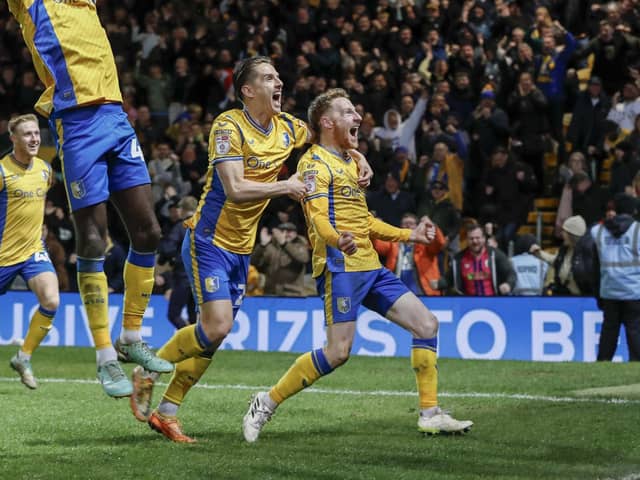 Stags delight during the Sky Bet League 2 match against Accrington Stanley FC at the One Call Stadium, 16 April 2024, Photo credit Chris & Jeanette Holloway / The Bigger Picture.media