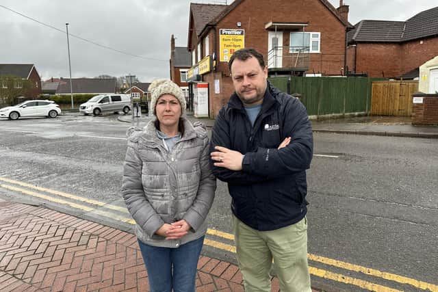Campaigner Samantha Ferguson with CounJason Zadrozny at the top of Dalestorth Street in Sutton, close to the junction. Photo: Submitted