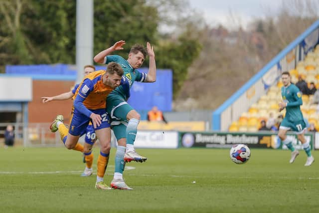 James Gale in action on his full league debut for Stags against Sutton United on Saturday. Photo by Chris & Jeanette Holloway/The Bigger Picture.media.
