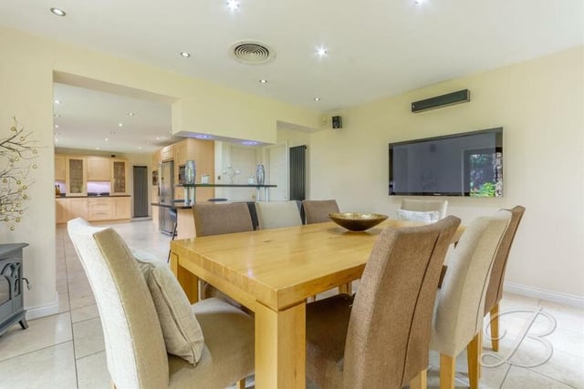 The kitchen at the £725,000 Berry Hill property flows seamlessly into this delightful dining area.