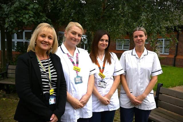 Pictured L to R: Jane Balmbra, Falls Clinical Lead Occupational Therapist, Victoria Place, Clinical Lead in Falls and Frailty and Physiotherapist, Lindsey Adams, Clinical Lead in Falls and Frailty and Physiotherapist and Kelly Brandon, Senior Physiotherapist.