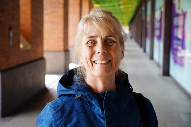 Kath Sitwell outside Rosemary Shopping Centre, Mansfield.