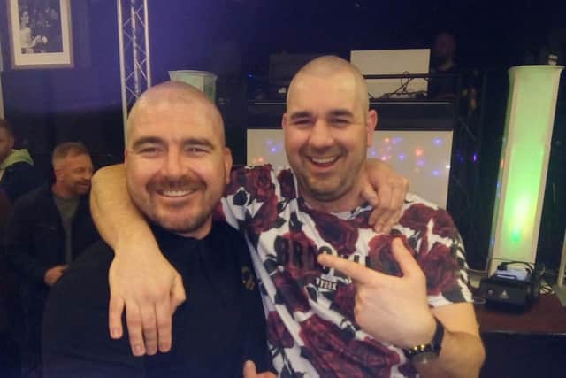 Brothers David and Kevin Potter after their sponsored head shave.