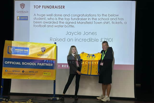 Jaycie Jones won a Mansfield Town shirt for raising an amazing £780