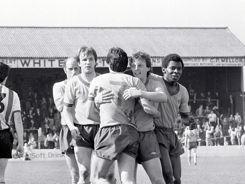Mansfield celebrate scoring against Rochdale.