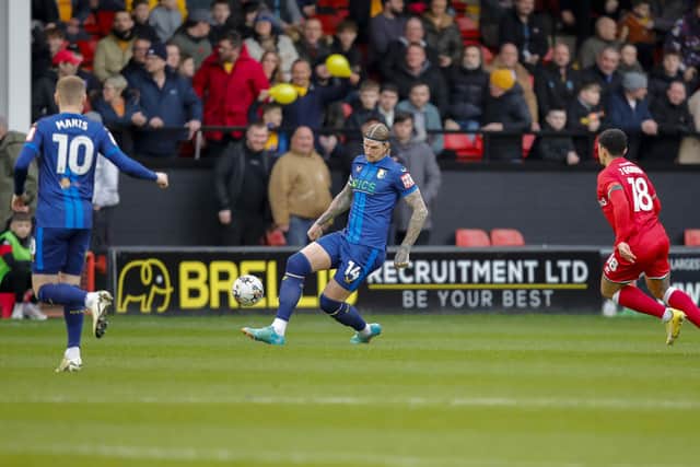 Aden Flint during the Sky Bet League 2 match against Walsall FC at the Poundland Bescot Stadium, Saturday 17 Feb 2024  
Photo credit Chris & Jeanette Holloway / The Bigger Picture.media