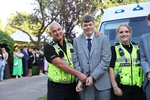 Arriving at your school prom handcuffed in the back of a police van is not usually how things are meant to go – but for William Barlow it was a dream come true. Shirebrook safer neighbourhood team pulled out all the stops to provide the pupil a special escort to Netherthorpe School’s end of year prom.