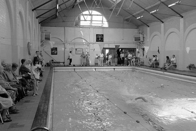 The closing party of the old swimming baths, before the building was demolished to make way for the new Water Meadows Swimming & Fitness Complex.