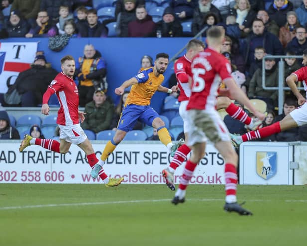 Stephen McLaughlin puts over a good cross against Crewe. Photo by Chris Holloway / The Bigger Picture.media