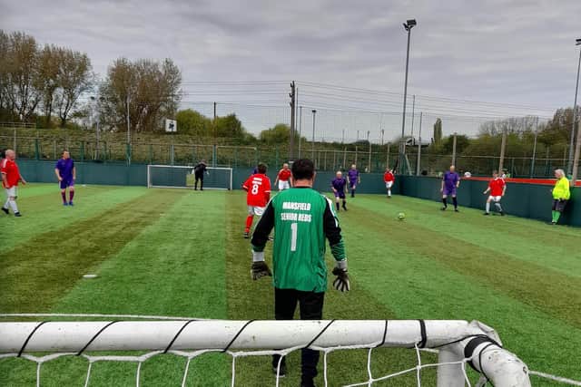 MSR in action against Loughborough from behind Steve Dallinson's goal.