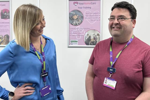 Carer Ian Harris is pictured with Harriett Renolds, registered care manager at Your Home Care.