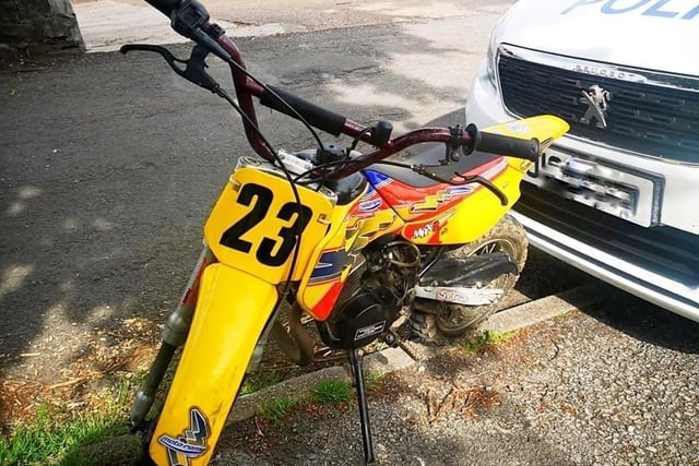 On May 22, the Shirebrook SNT posted: “Last night we spotted one of the nuisance bikes that was doing the rounds in Shirebrook. Unfortunately we were unable to seize the bike due to the rider making off (that's always the frustrating part for us!). However, in this unusual case, the helpful rider did decide to stop for one of our officers for a few seconds only to pass his details. Today, we paid the owner a visit and seized the bike! (I bet he didn't see that coming!). One male fined for no insurance and no valid driving licence.”