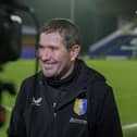 Mansfield Town manager Nigel Clough post match interview following the Sky Bet League 2 match against Stockport County FC at Edgeley Park, 01 Jan 2024. 
Photo credit should read : Chris & Jeanette Holloway / The Bigger Picture.media