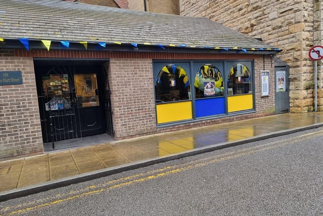 Casey's coffee bar, on White Hart Street, is yellow and blue.