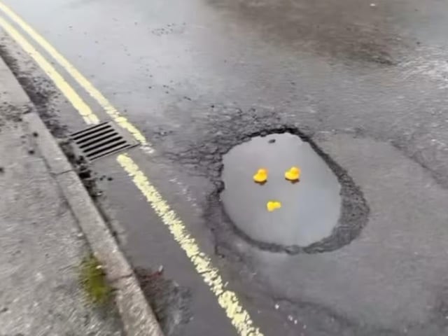 This time last year Ben Haye shared a video on Facebook after he spotted three rubber ducks in a pothole on Carter Lane, Shirebrook.
