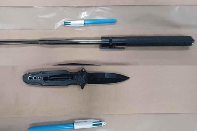 Police found a telescopic baton and a knife inside a tent in Sutton