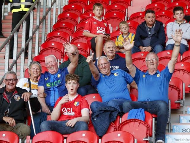 Mansfield fans at the Sky Bet League 2 match against Doncaster Rovers FC at the Eco-Power Stadium
Photo Chris & Jeanette Holloway / The Bigger Picture.media