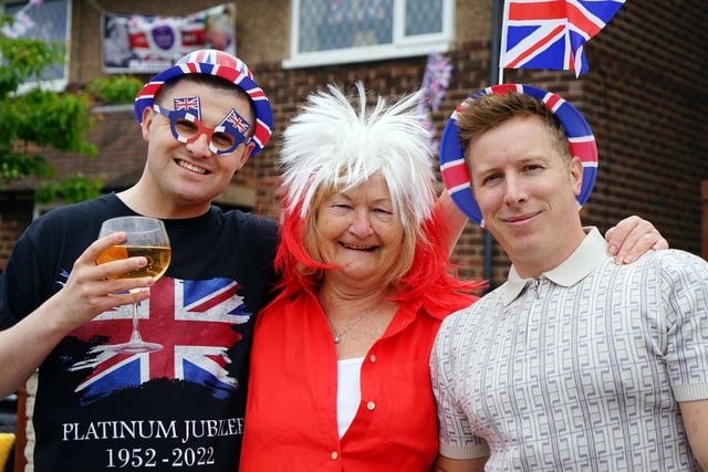 Residents on Harworth Close held their very own street party. Pictured are Gary Bailey, Yasmin Malchrzak and Thomas Tatton.