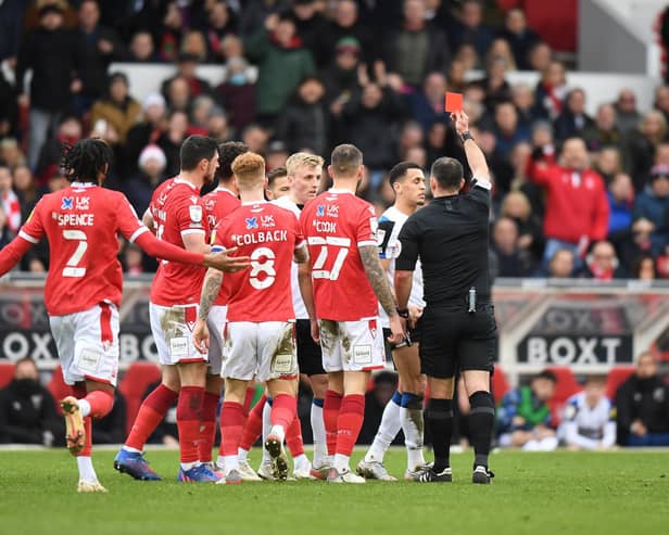 Nottingham Forest have had three men sent-off and Derby County have had a league high seven reds.