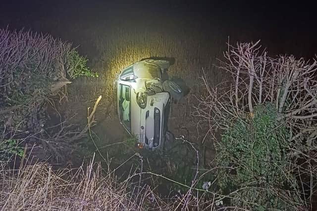 The driver lost control, careered across the carriageway and down an embankment.