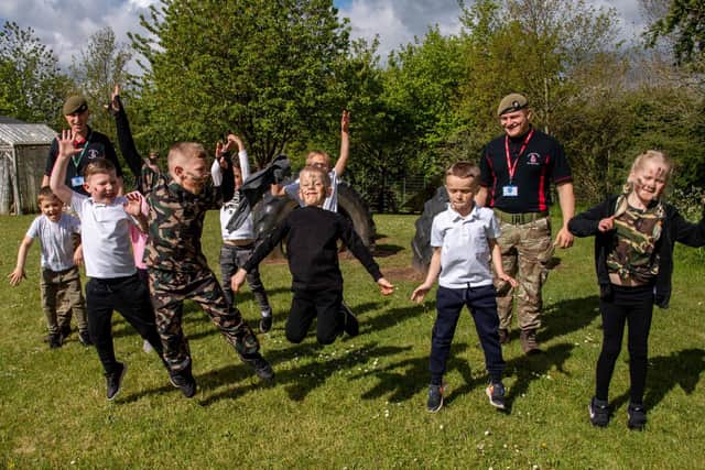 The Desert Rats engagement team put the children through their paces at Mapplewells.