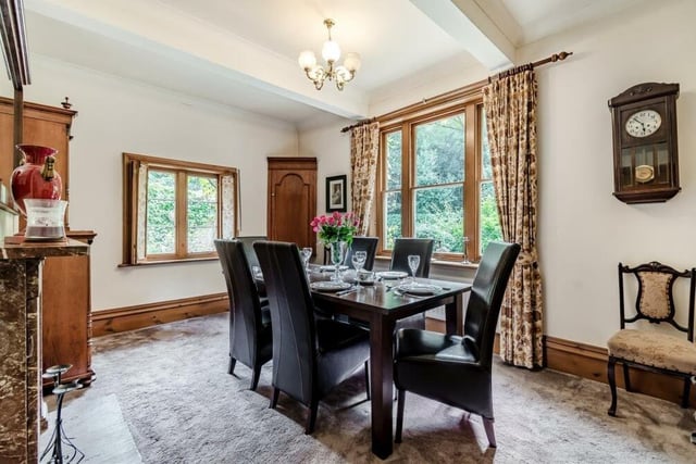 The dining room at the £850,000 pile has a touch of elegance about it. There is a marble period fireplace with flagstone hearth, an ornamental shutter to a courtyard window and a three section sash window overlooking the garden terrace.