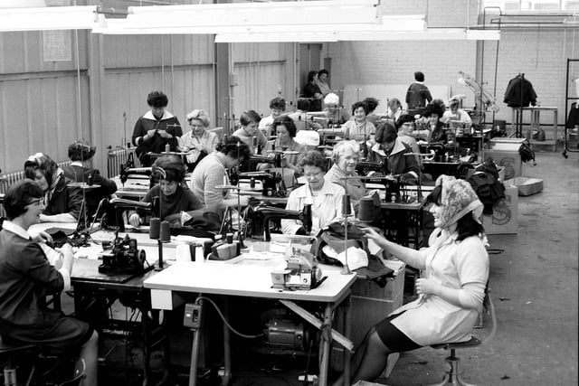 Women using sewing machines in the workshop of Classique Juveniles clothing factory in Grangemouth in June 1966.