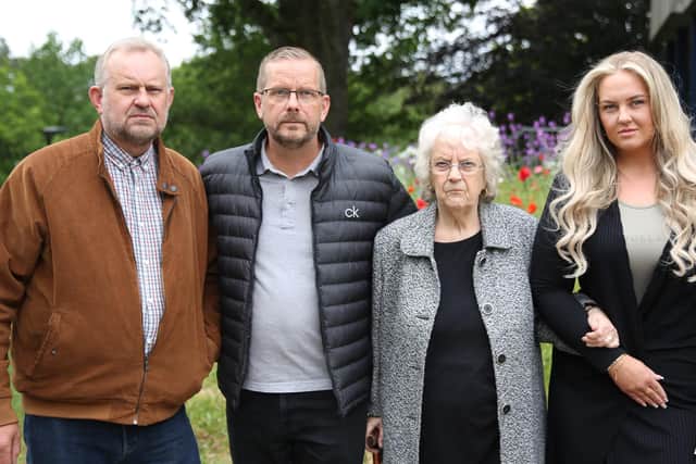 Alfred Swinscoe's grandsons, Russell and Jason Lowbridge, with his daughter, Julie Swinscoe, and his great grand-daughter, Saffron Lowbridge.